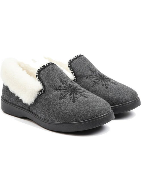 Charentaises mulher inverno ozabi, bordado floco, gola pele, sola amovível - Kiabi Charentaises mulher inverno ozabi, bordado floco, gola pele, sola amovível - Kiabi
