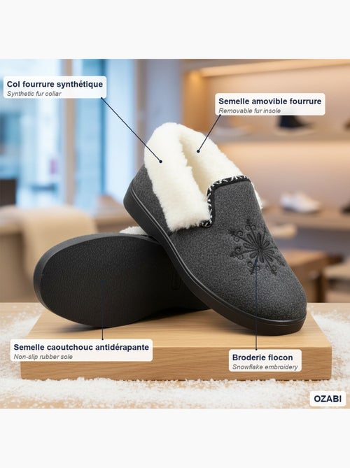Charentaises mulher inverno ozabi, bordado floco, gola pele, sola amovível - Kiabi Charentaises mulher inverno ozabi, bordado floco, gola pele, sola amovível - Kiabi