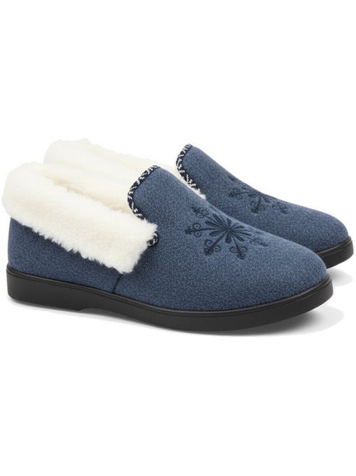 Charentaises mulher inverno ozabi, bordado floco, gola pele, sola amovível - Kiabi Charentaises mulher inverno ozabi, bordado floco, gola pele, sola amovível - Kiabi