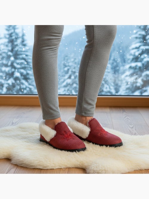 Charentaises mulher inverno ozabi, bordado floco, gola pele, sola amovível - Kiabi Charentaises mulher inverno ozabi, bordado floco, gola pele, sola amovível - Kiabi