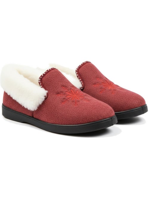 Charentaises mulher inverno ozabi, bordado floco, gola pele, sola amovível - Kiabi Charentaises mulher inverno ozabi, bordado floco, gola pele, sola amovível - Kiabi