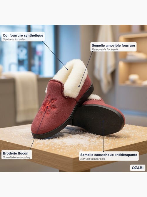 Charentaises mulher inverno ozabi, bordado floco, gola pele, sola amovível - Kiabi Charentaises mulher inverno ozabi, bordado floco, gola pele, sola amovível - Kiabi