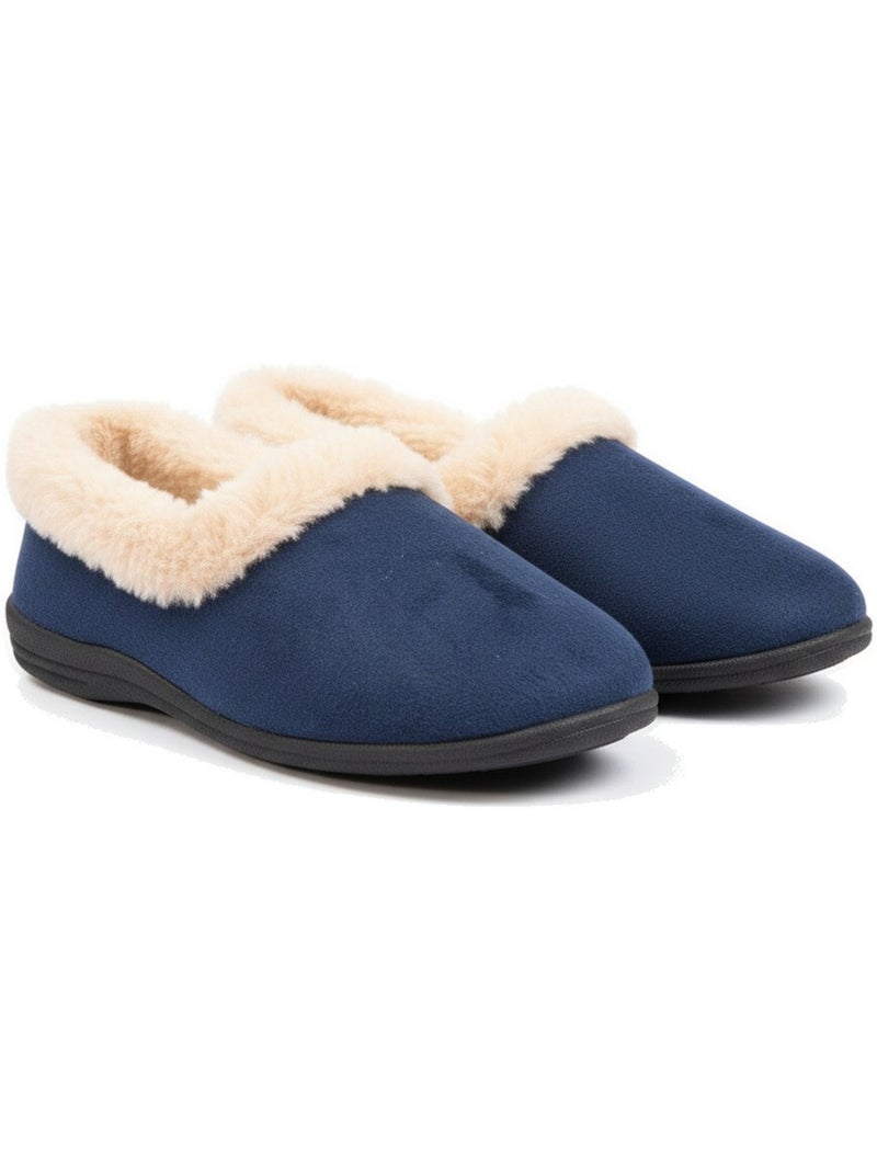 Charentaises mulher inverno ozabi, feltro liso, gola falsa pele, forradas Azul-marinho - Kiabi