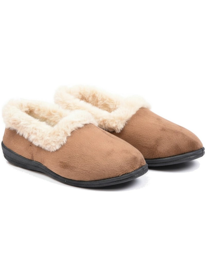Charentaises mulher inverno ozabi, feltro liso, gola falsa pele, forradas Castanho - Kiabi