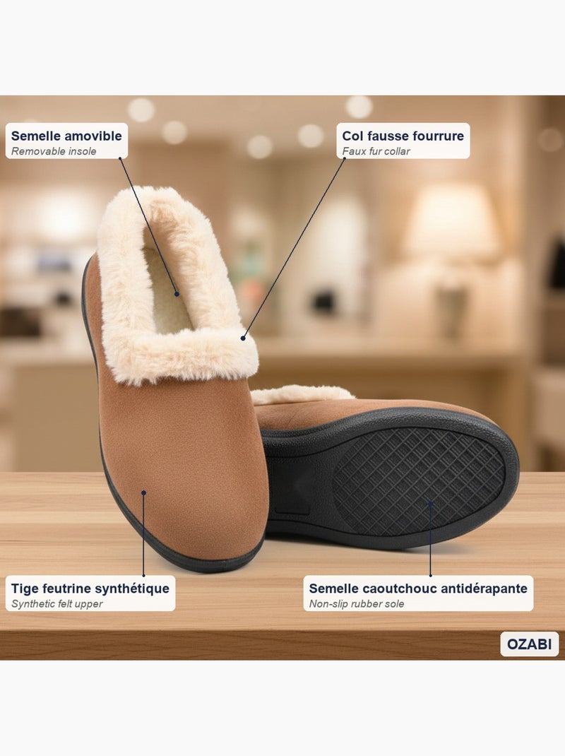Charentaises mulher inverno ozabi, feltro liso, gola falsa pele, forradas Castanho - Kiabi