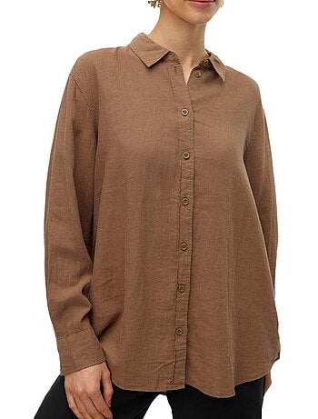 Chemise Castanha de Manga Comprida Vero Moda para Mulher