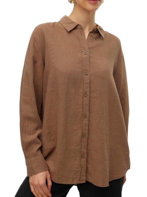 Chemise Castanha de Manga Comprida Vero Moda para Mulher - Kiabi Chemise Castanha de Manga Comprida Vero Moda para Mulher - Kiabi