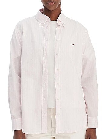 Chemise de mulher tommy hilfiger poplin rosa às riscas