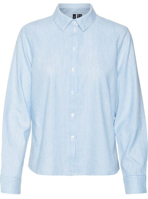 Chemise de mulher vero moda ani oxford com riscas azul e branca - Kiabi