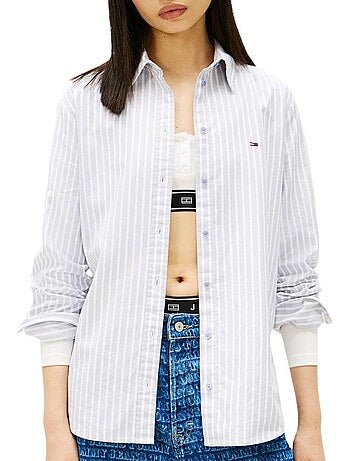 Chemise Oxford Riscas Azul Tommy Hilfiger Mulher