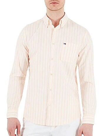 Chemise Tommy Hilfiger TJM Regular com Riscas Laranja/Bege para Homem