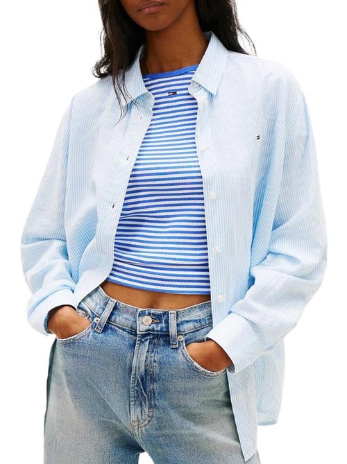 Chemise Tommy Hilfiger Tjw Rlx para Mulher em Branco/Azul - Kiabi Chemise Tommy Hilfiger Tjw Rlx para Mulher em Branco/Azul - Kiabi