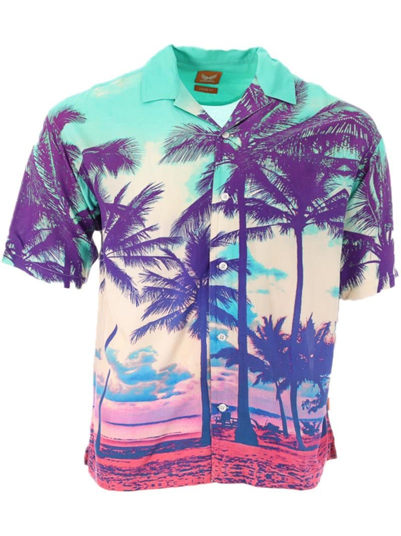 Chemise Tropical Kaporal THAI para Homem Verde/Rosa Azul-turquesa - Kiabi
