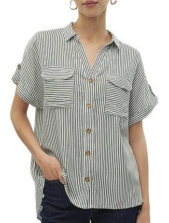 Chemise Vero Moda Bumpy Branca e Verde para Mulher 10310139