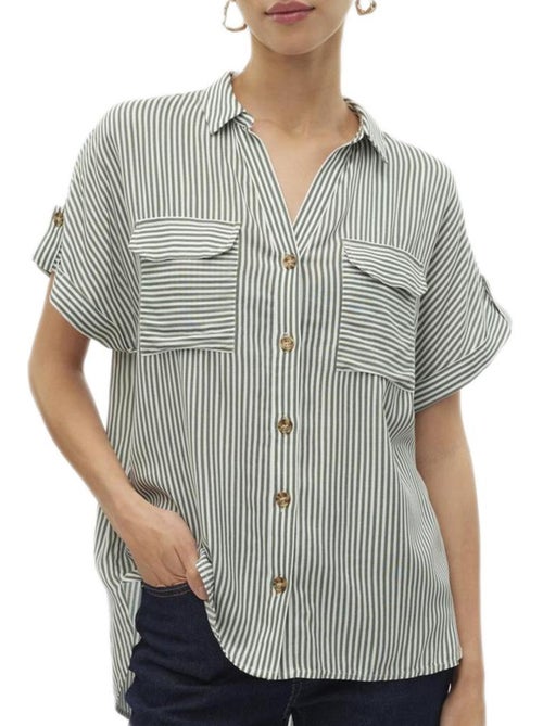 Chemise Vero Moda Bumpy Branca e Verde para Mulher 10310139 - Kiabi Chemise Vero Moda Bumpy Branca e Verde para Mulher 10310139 - Kiabi