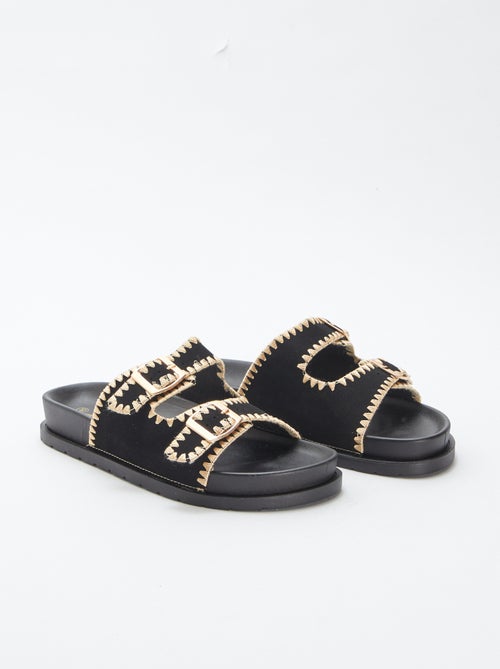 Chinelas bi-matéria com costura dourada - Kiabi