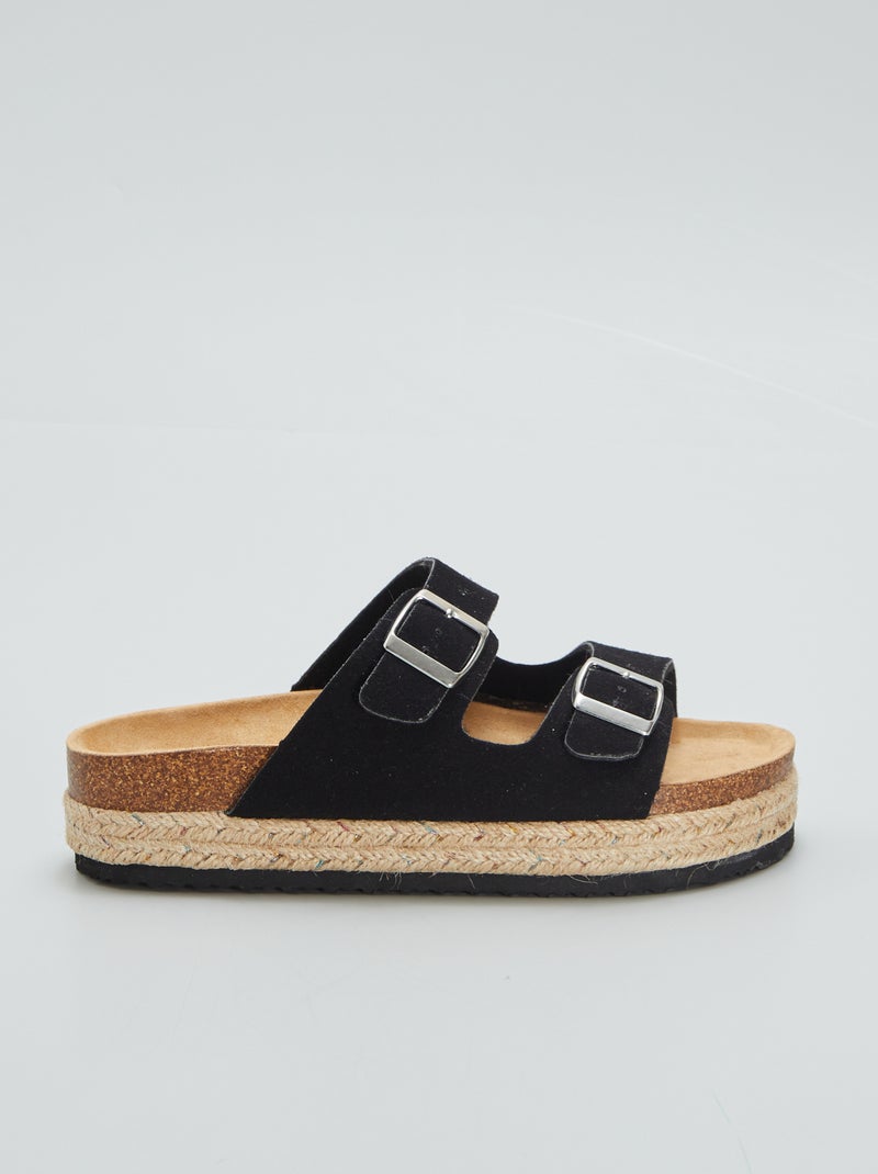 Chinelas com sola em corda Preto - Kiabi