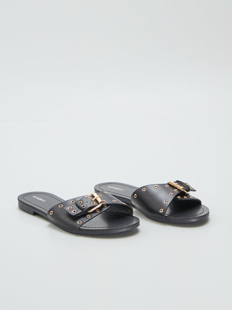 Chinelas com tiras de fivelas PRETO - Kiabi