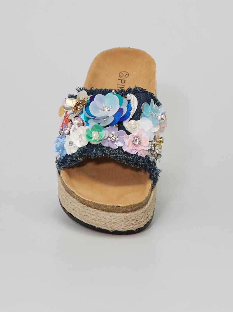 Chinelas de cunha com lantejoulas AZUL - Kiabi