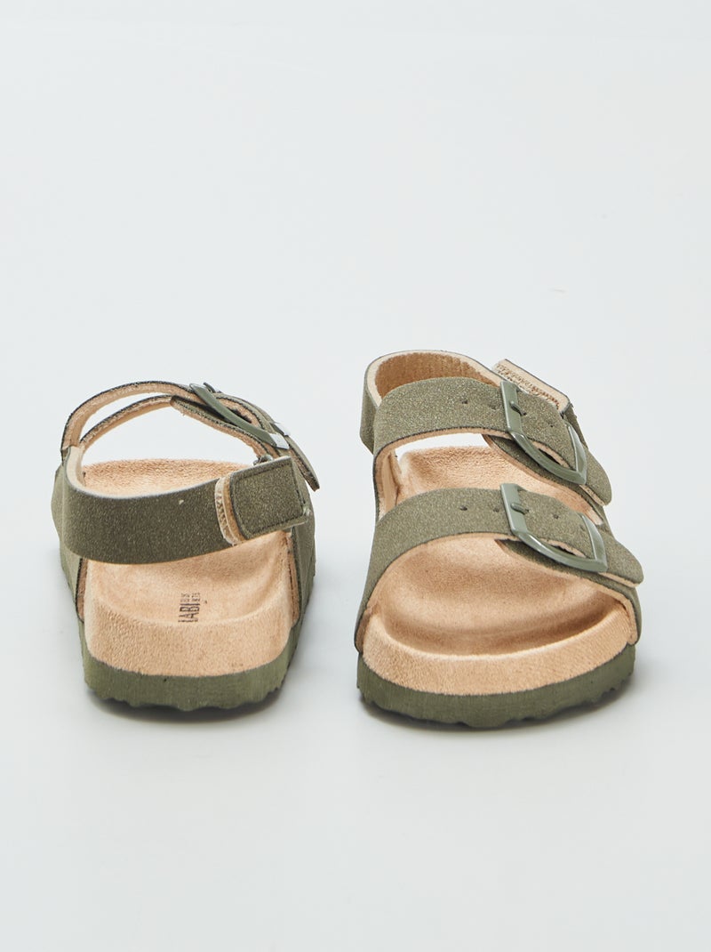 Chinelas em camurça sintética ajustáveis através de tira de velcro CAQUI - Kiabi