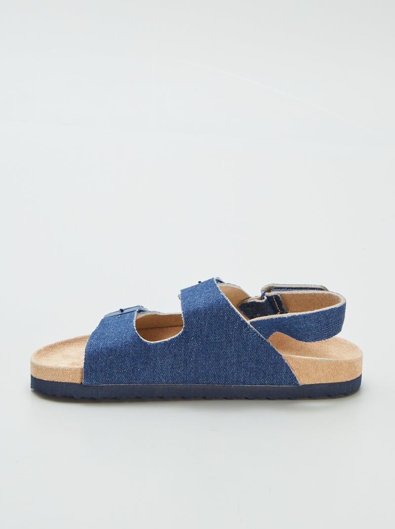 Chinelas em camurça sintética com tiras de velcro AZUL - Kiabi