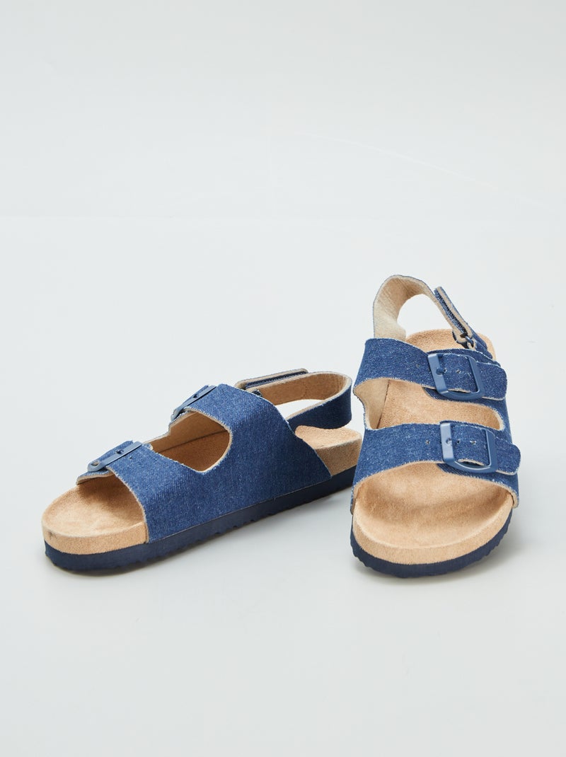 Chinelas em camurça sintética com tiras de velcro AZUL - Kiabi