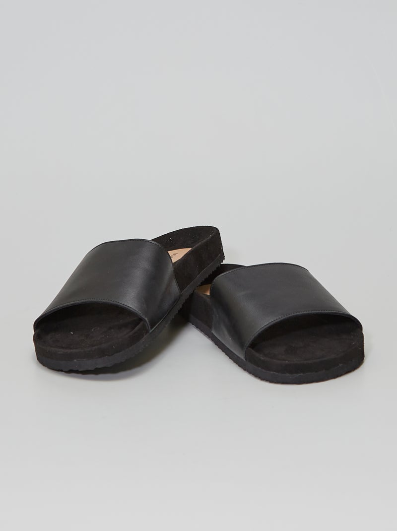 Chinelas em pele sintética e camurça sintética PRETO - Kiabi
