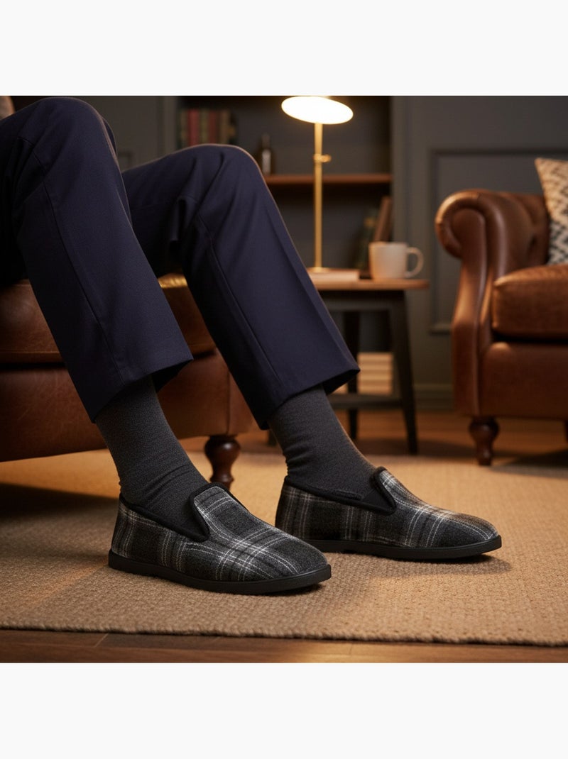 Chinelas homem ozabi antiderrapantes xadrez forradas sola removível Azul antracite - Kiabi