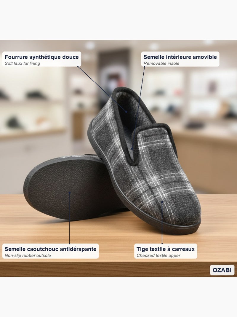 Chinelas homem ozabi antiderrapantes xadrez forradas sola removível Azul antracite - Kiabi
