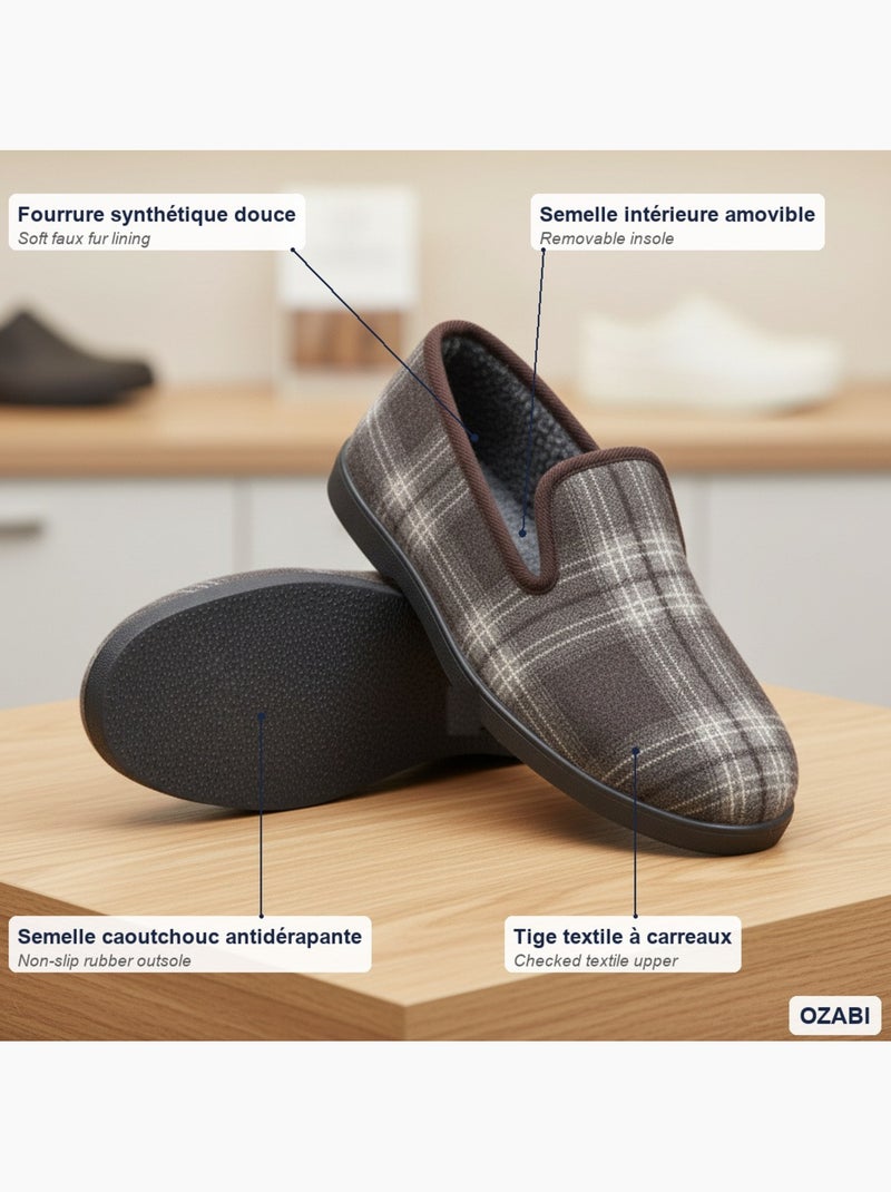 Chinelas homem ozabi antiderrapantes xadrez forradas sola removível Castanho - Kiabi
