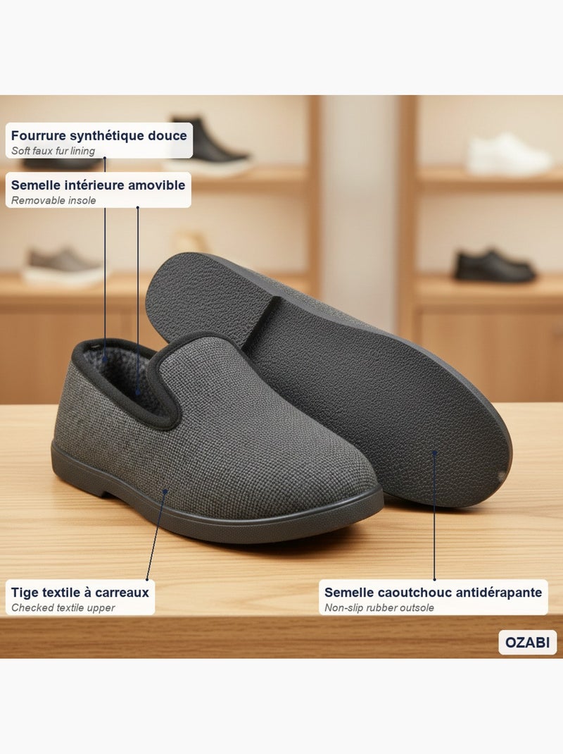 Chinelas homem ozabi antiderrapantes xadrez forradas sola removível Preto - Kiabi