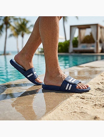 Chinelas homem piscina ajustáveis pack 2 ozabi preto azul