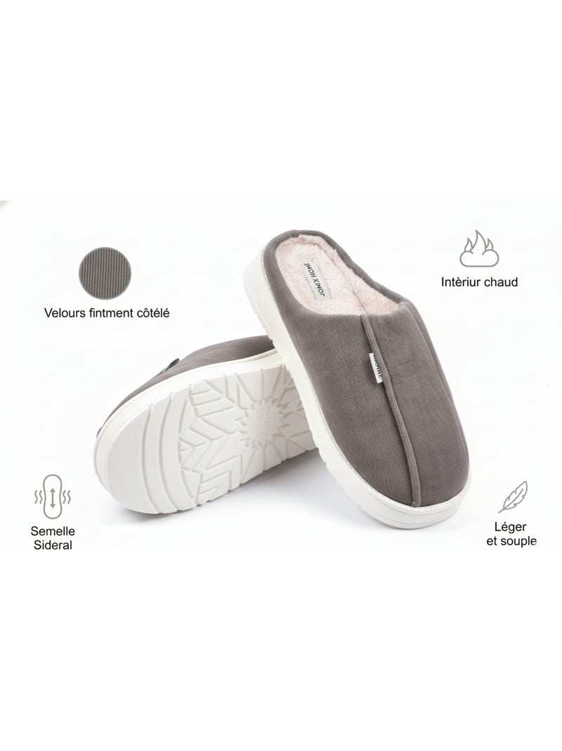 Chinelas homem veludo canelado MU10121 Castanho - Kiabi