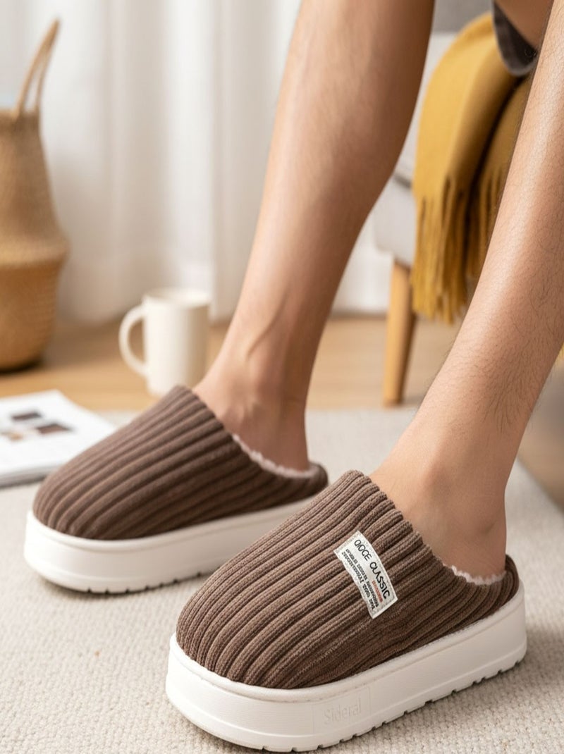 Chinelas Homem Veludo Canelado MU10122 Castanho - Kiabi