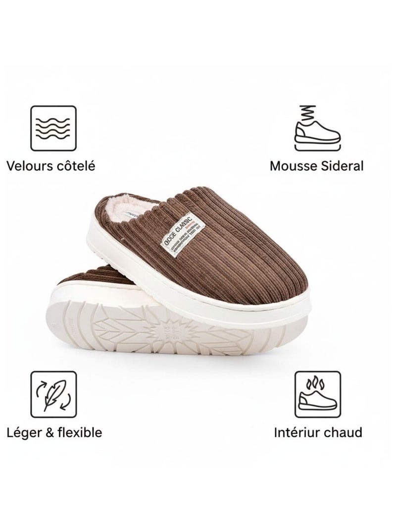 Chinelas Homem Veludo Canelado MU10122 Castanho - Kiabi