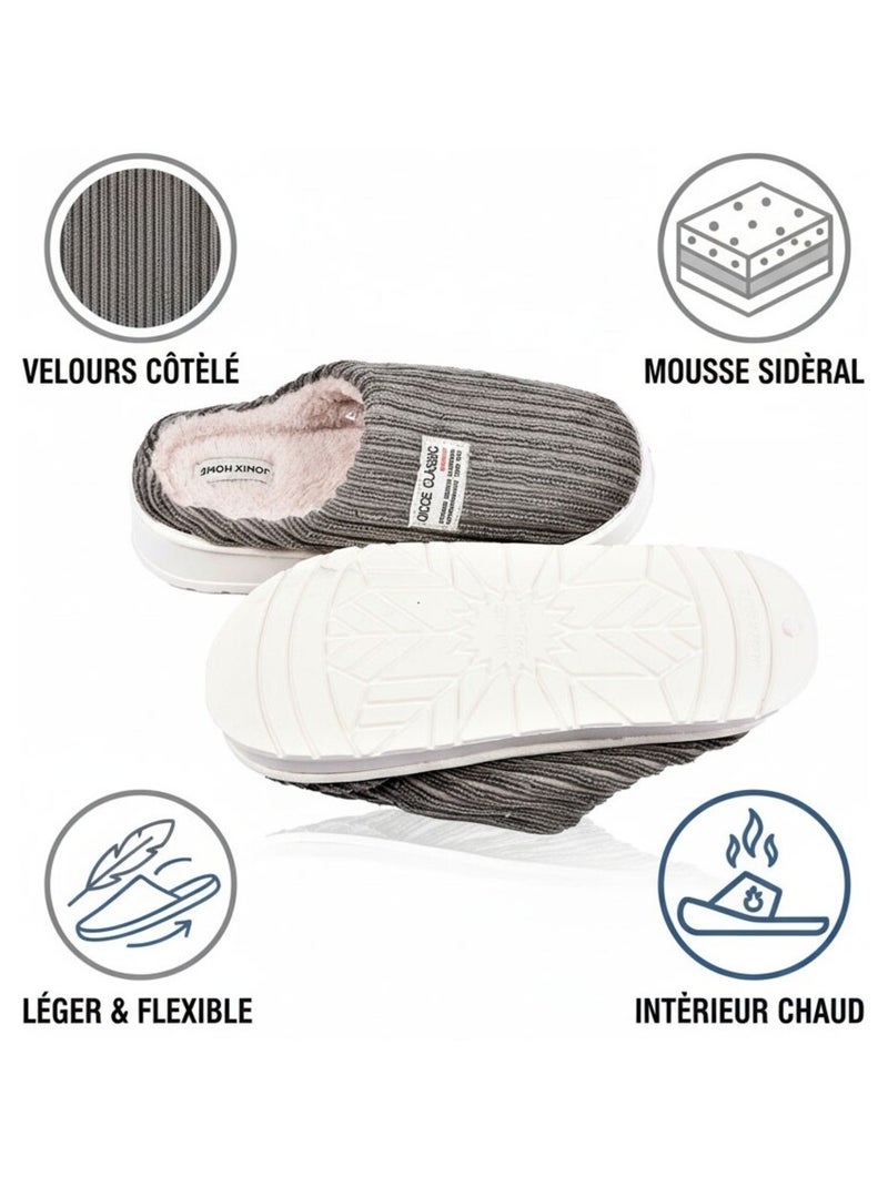 Chinelas Homem Veludo Canelado MU10122 Cinza - Kiabi