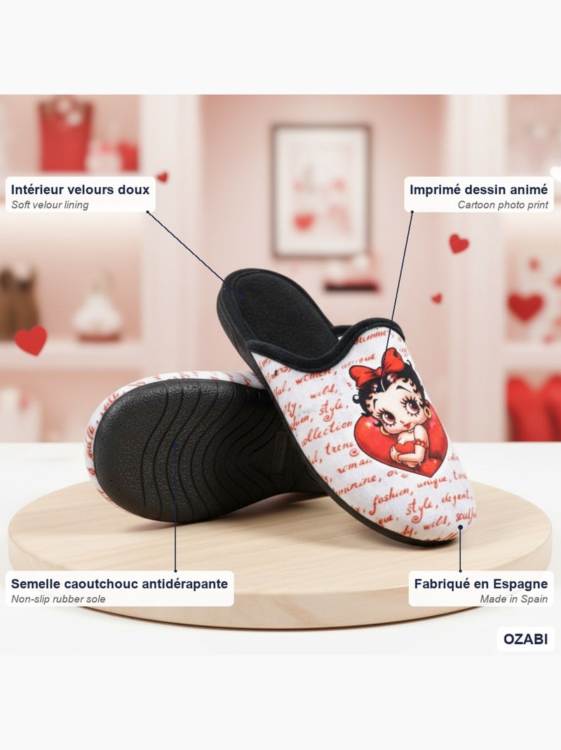 Chinelas mulher ozabi estampado desenhos animados Preto - Kiabi