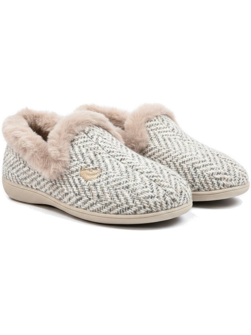 Chinelas mulher ozabi forradas fantasia bordadas gola falsa pele Castanho - Kiabi