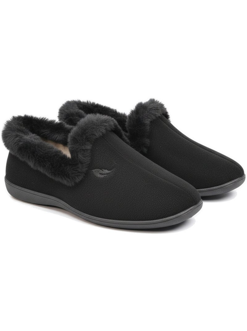 Chinelas mulher ozabi forradas fantasia bordadas gola falsa pele Preto - Kiabi