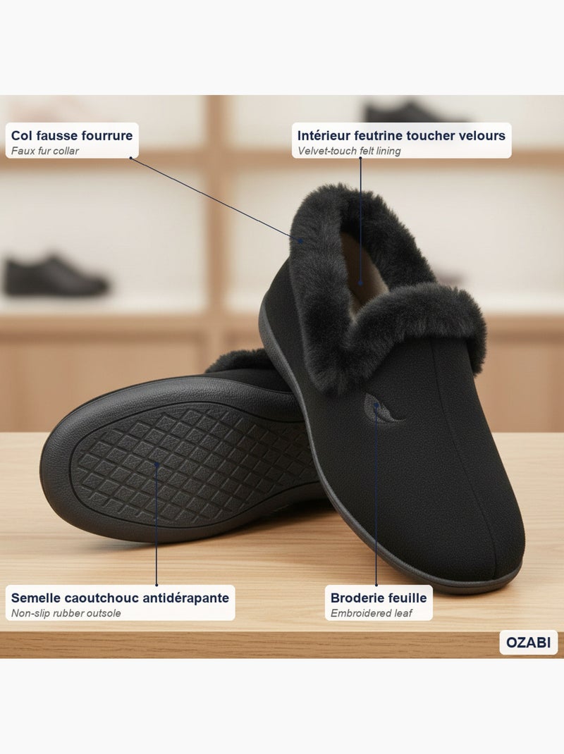 Chinelas mulher ozabi forradas fantasia bordadas gola falsa pele Preto - Kiabi