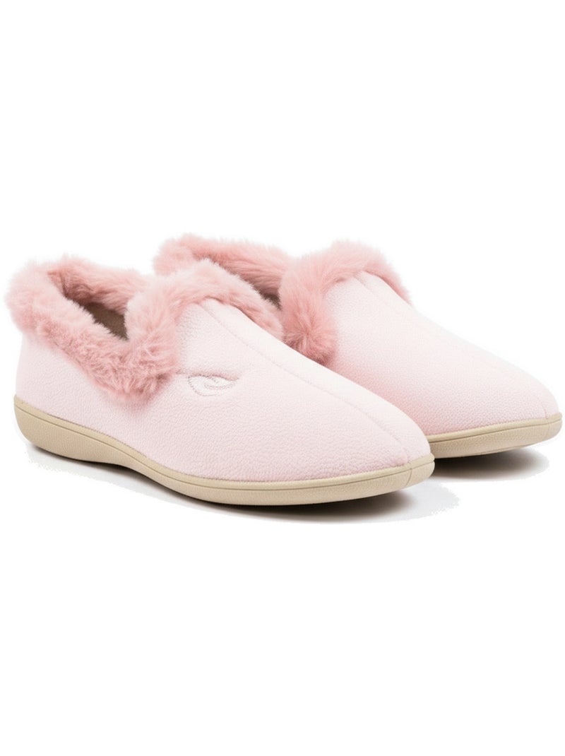 Chinelas mulher ozabi forradas fantasia bordadas gola falsa pele Rosa - Kiabi