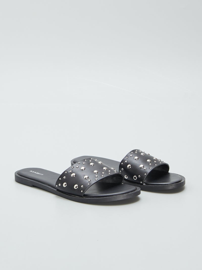 Chinelas rasas com tachas Preto - Kiabi