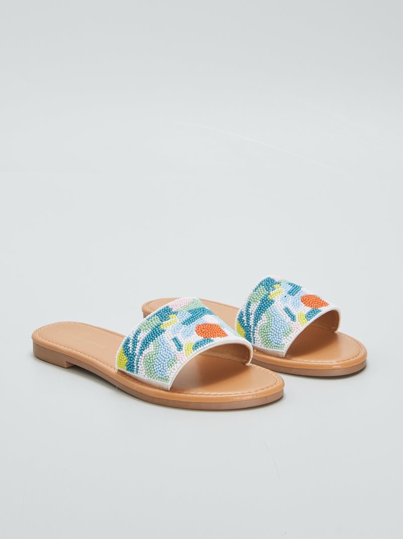 Chinelas rasas com tira com pérolas BRANCO - Kiabi