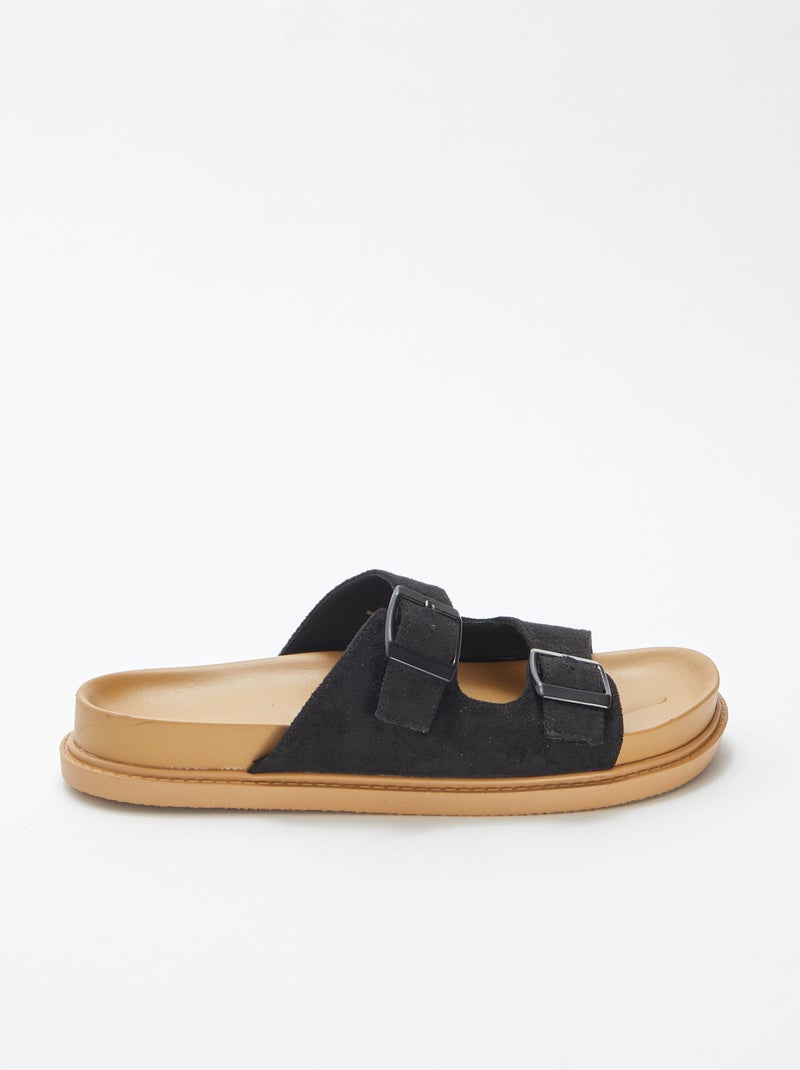 Chinelas rasas com tiras duplas PRETO - Kiabi