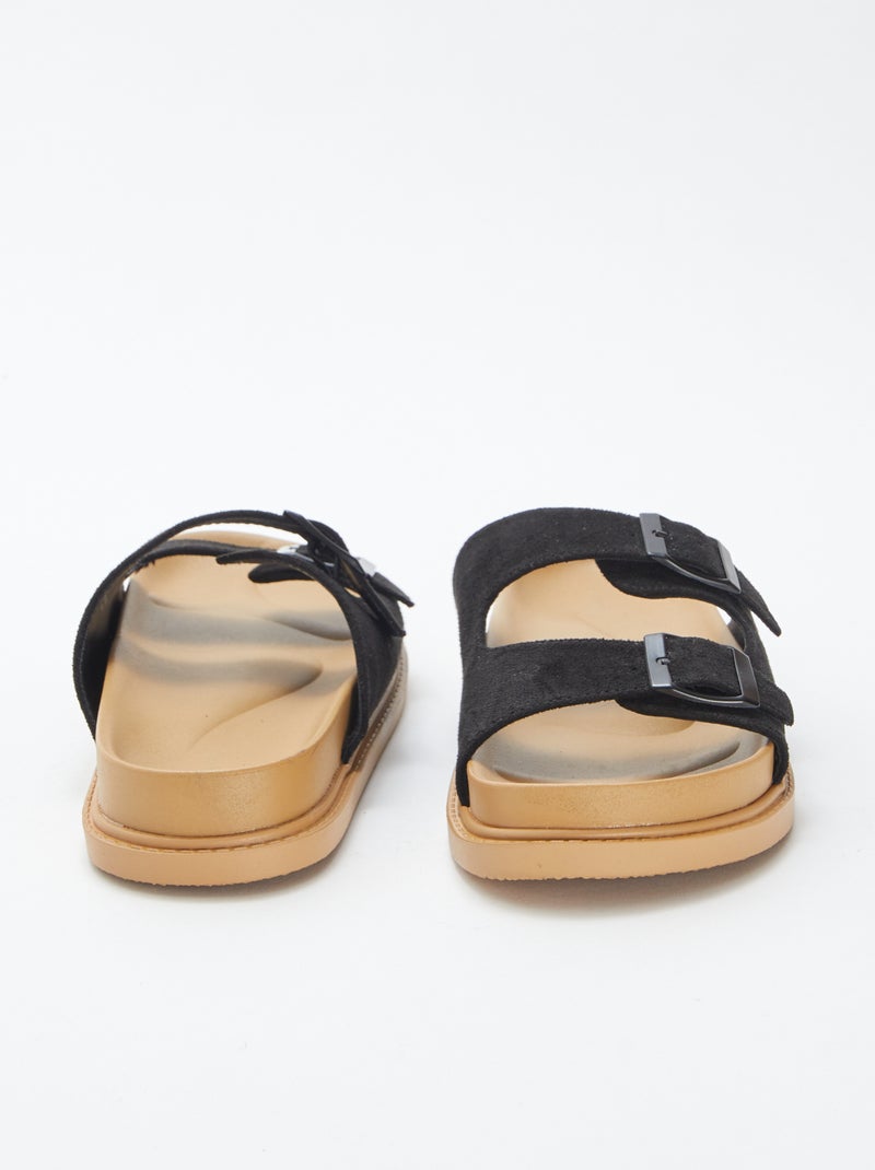 Chinelas rasas com tiras duplas PRETO - Kiabi