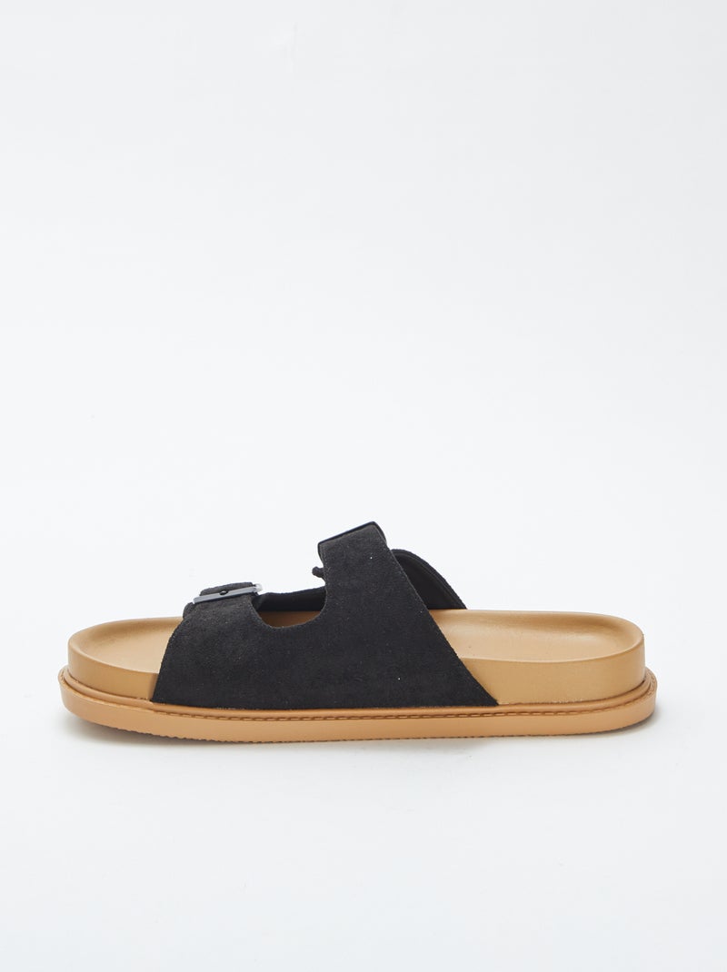 Chinelas rasas com tiras duplas PRETO - Kiabi