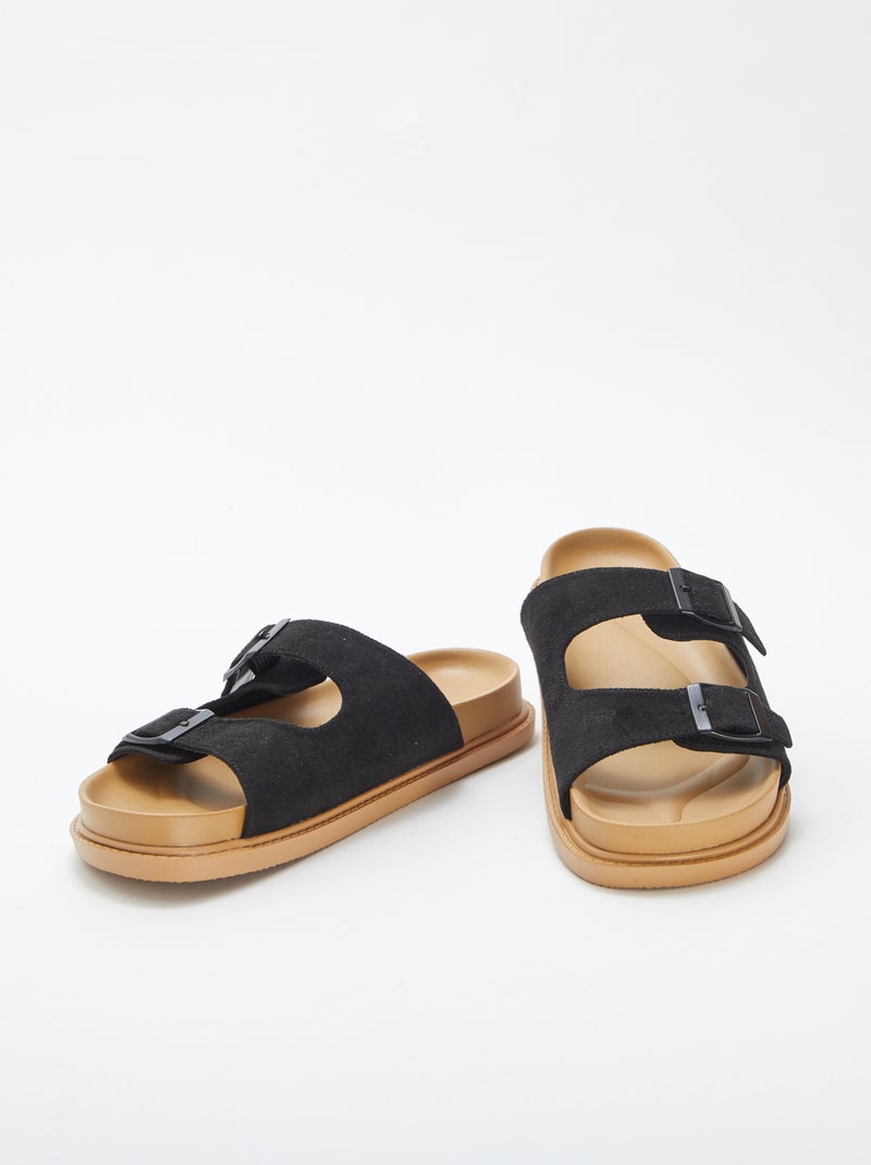 Chinelas rasas com tiras duplas PRETO - Kiabi