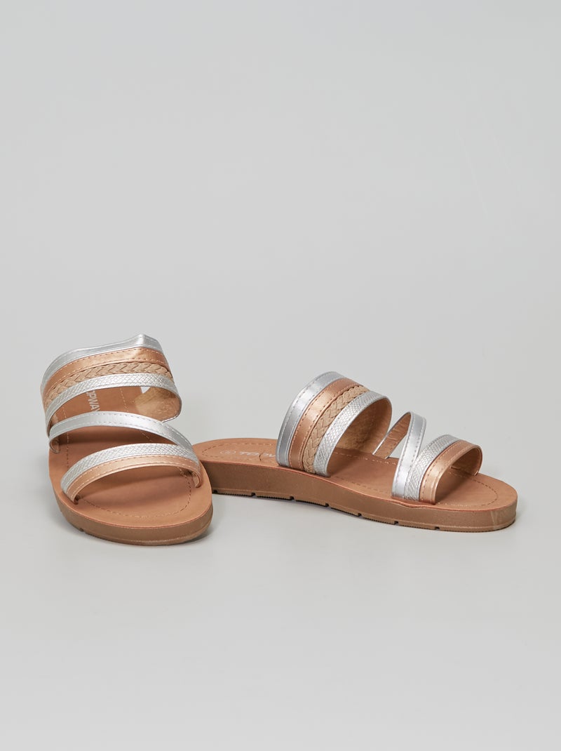Chinelas rasas com vários materiais e cores Dourado - Kiabi