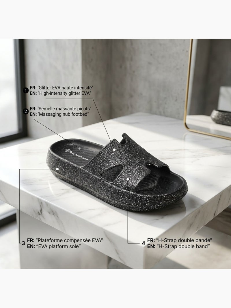 Chinelo Brilho H-Strap EVA OZABI 6 Cores Preto - Kiabi