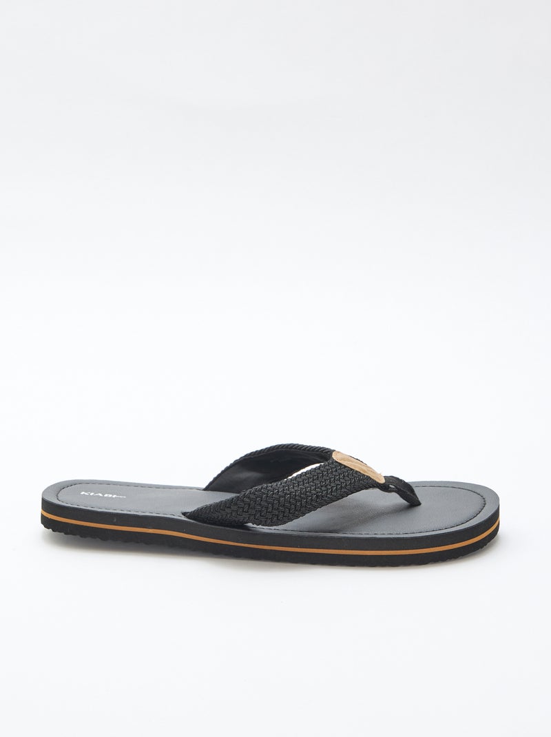 Chinelo de dedo com tiras de tecido Preto - Kiabi
